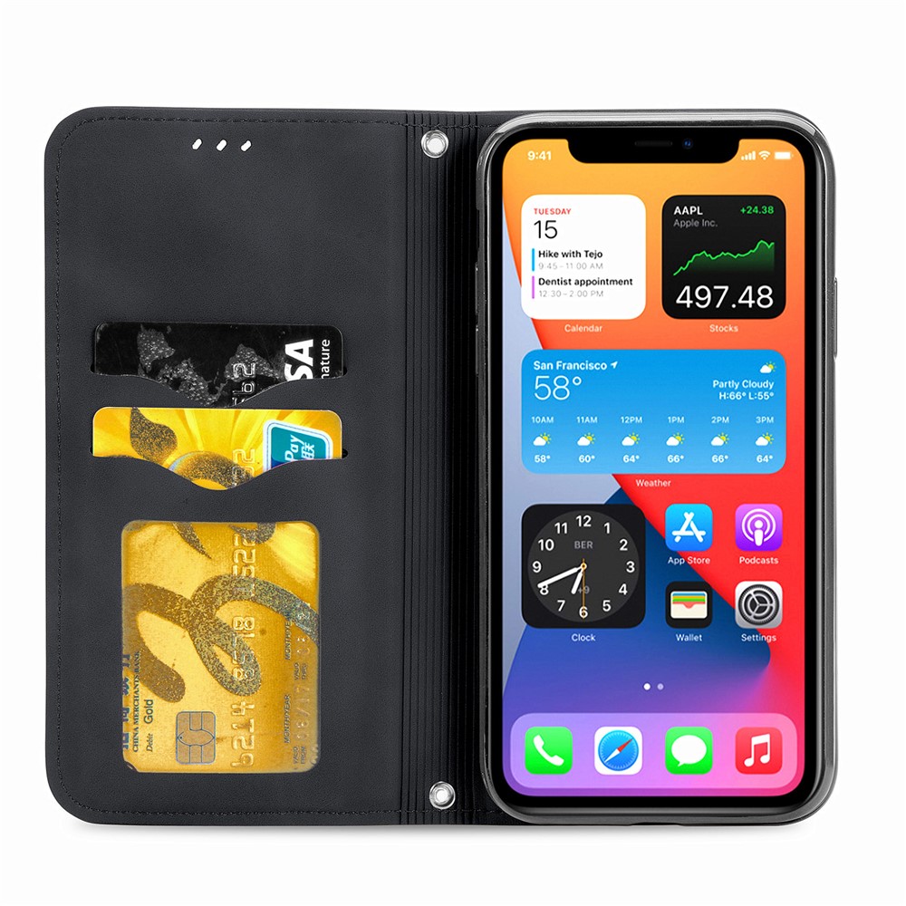 Auto-absorbed Vintage PU Leather Case for iPhone 12 Mini - Black-5