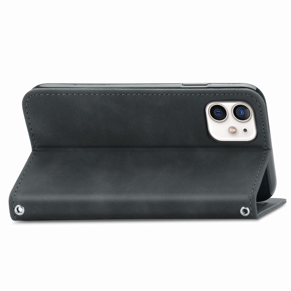 Auto-absorbed Vintage PU Leather Case for iPhone 12 Mini - Black-7