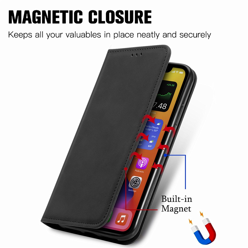 Auto-absorbed Vintage PU Leather Case for iPhone 12 Mini - Black-8