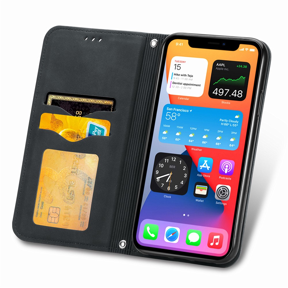 Auto-absorbed Vintage PU Leather Case for iPhone 12 Mini - Black-9