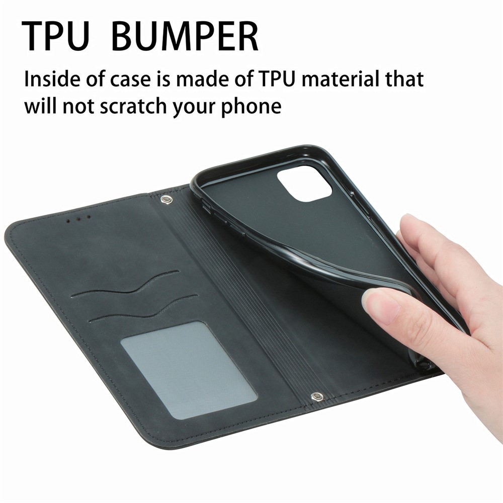 Boîtier de Téléphone en Cuir PU Vintage Auto-absorbé Pour Iphone 12 Pro / iPhone 12 - le Noir