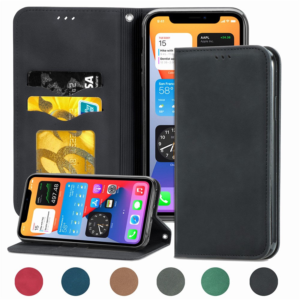 Vestida de Teléfonos PU de Cuero Vintage Autobsorbed Para Iphone 12 Pro / iPhone 12 - Negro