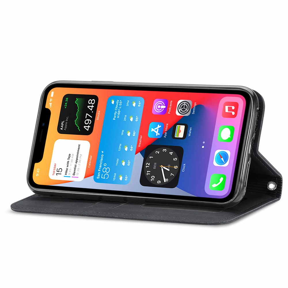 Boîtier de Téléphone en Cuir PU Vintage Auto-absorbé Pour Iphone 12 Pro / iPhone 12 - le Noir