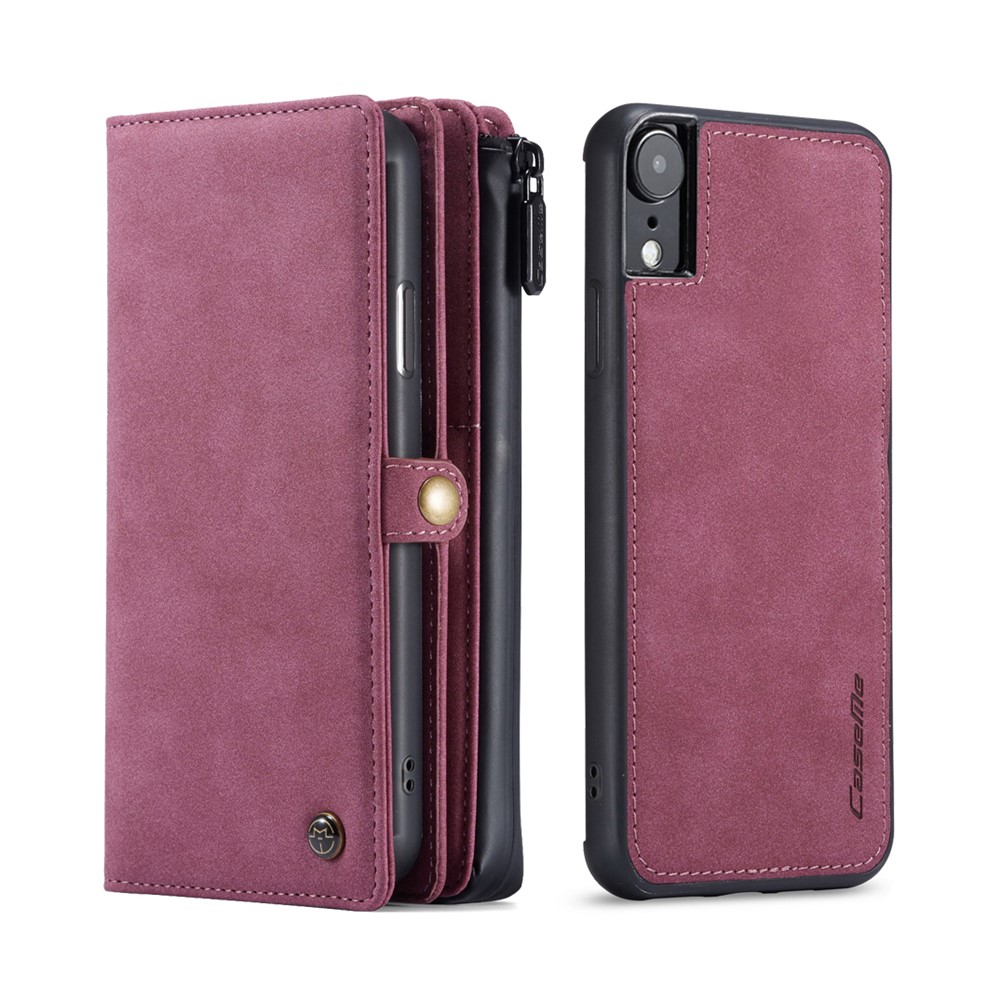 CASEME 018 Series Matte Surface Leather Wallet Design Detachable 2-in-1 Cover Case for iPhone XR 6.1 inch - Wine Red-1