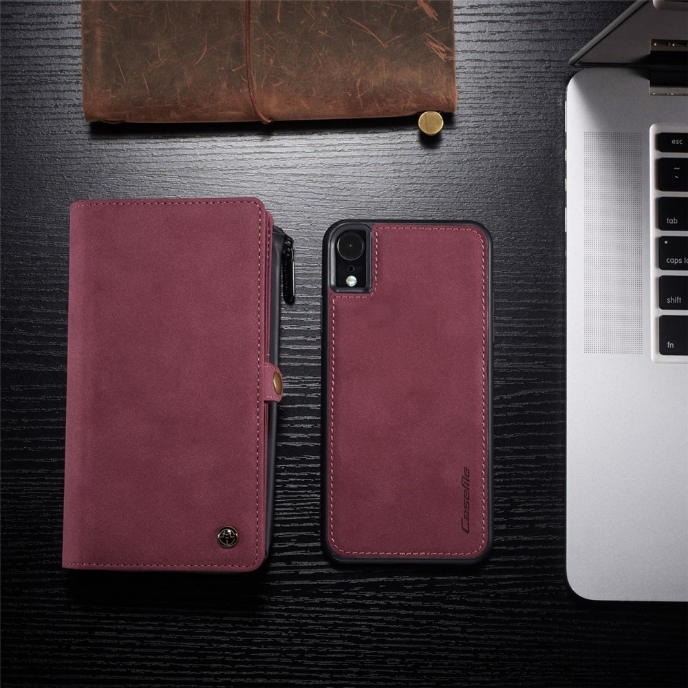 CASEME 018 Series Matte Surface Leather Wallet Design Detachable 2-in-1 Cover Case for iPhone XR 6.1 inch - Wine Red-3