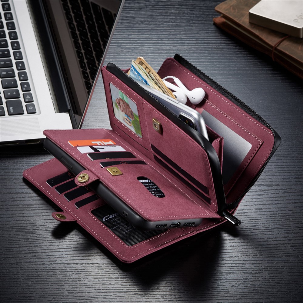 CASEME 018 Series Matte Surface Leather Wallet Design Detachable 2-in-1 Cover Case for iPhone XR 6.1 inch - Wine Red-4