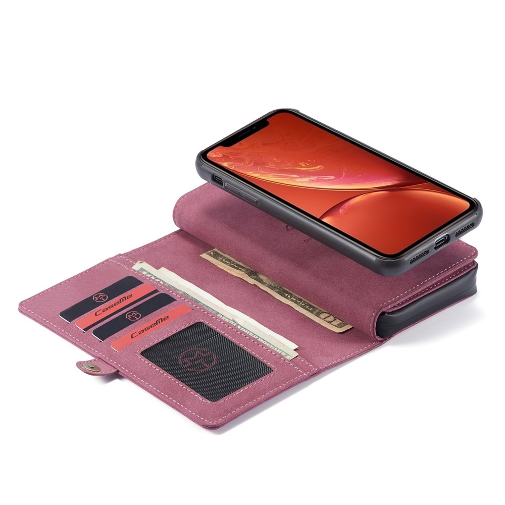 CASEME 018 Series Matte Surface Leather Wallet Design Detachable 2-in-1 Cover Case for iPhone XR 6.1 inch - Wine Red-8