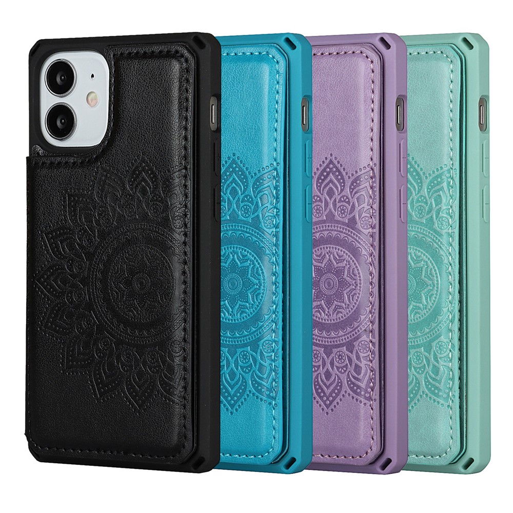 Imprinted Flower Pattern Kickstand PU Leather+TPU Case for iPhone 12 Mini - Black-11