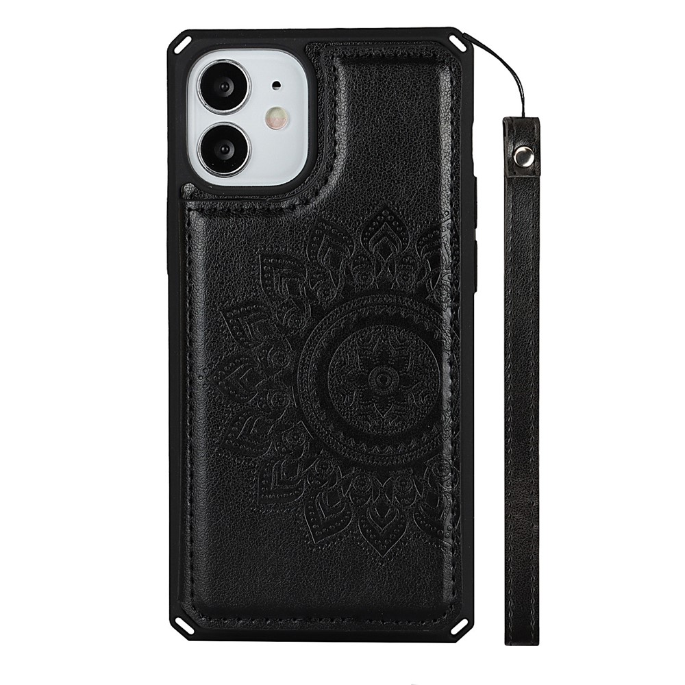 Imprinted Flower Pattern Kickstand PU Leather+TPU Case for iPhone 12 Mini - Black-2