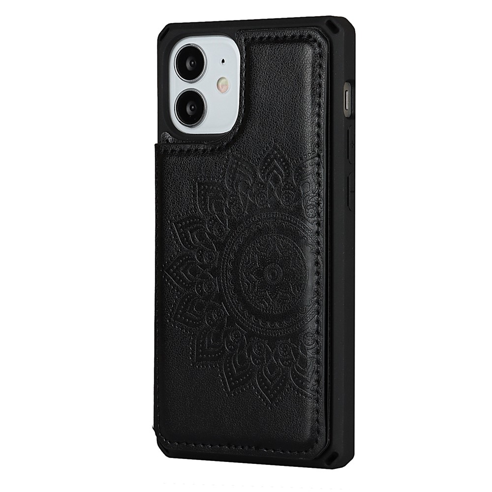 Imprinted Flower Pattern Kickstand PU Leather+TPU Case for iPhone 12 Mini - Black-3