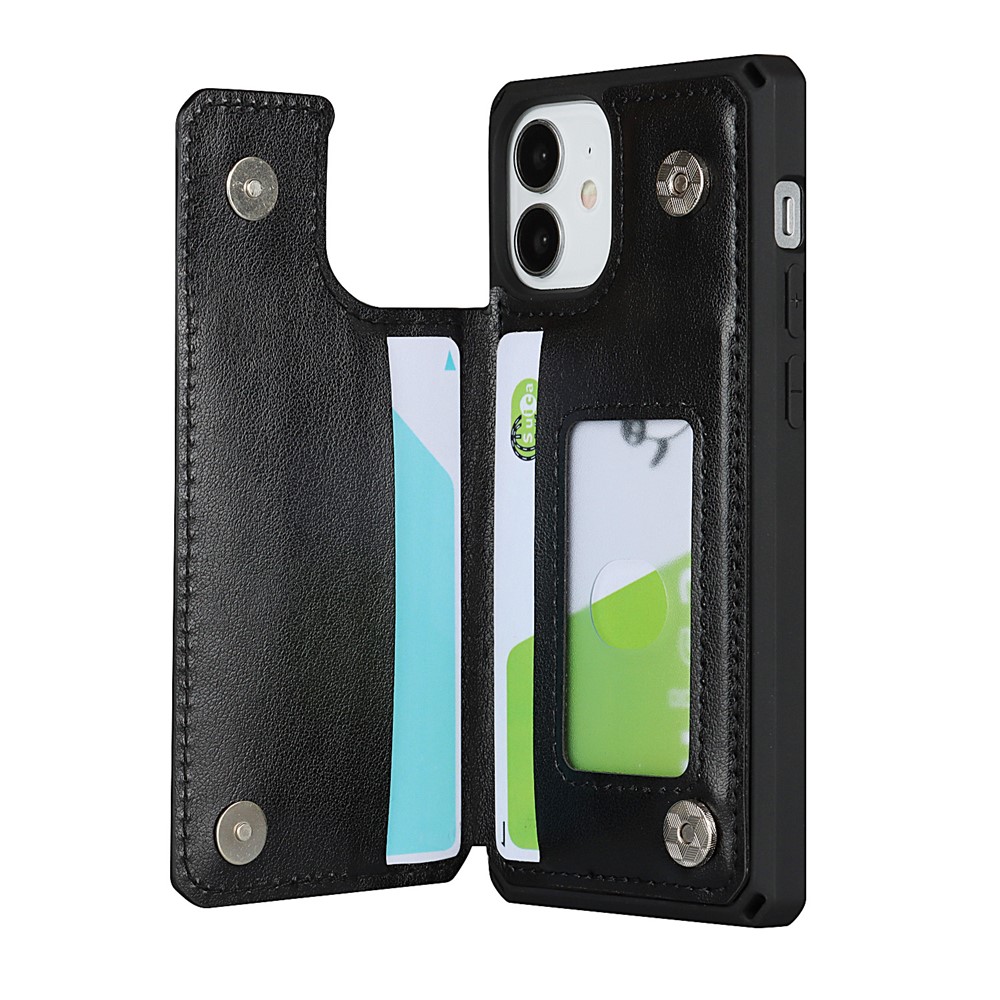 Imprinted Flower Pattern Kickstand PU Leather+TPU Case for iPhone 12 Mini - Black-5