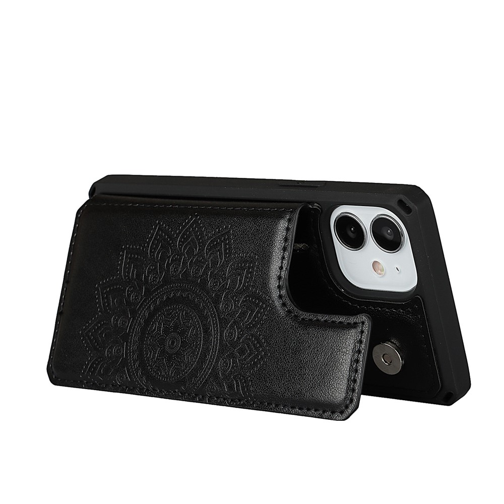 Imprinted Flower Pattern Kickstand PU Leather+TPU Case for iPhone 12 Mini - Black-6