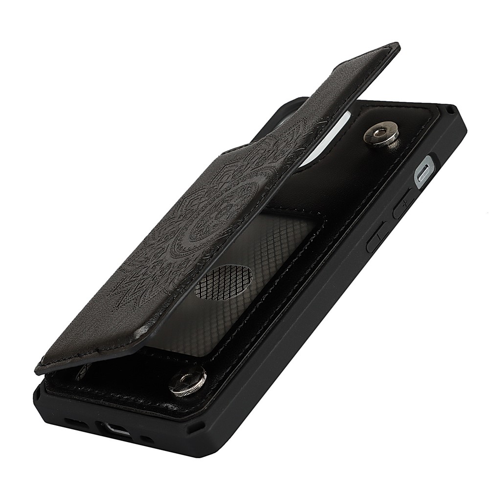Imprinted Flower Pattern Kickstand PU Leather+TPU Case for iPhone 12 Mini - Black-8