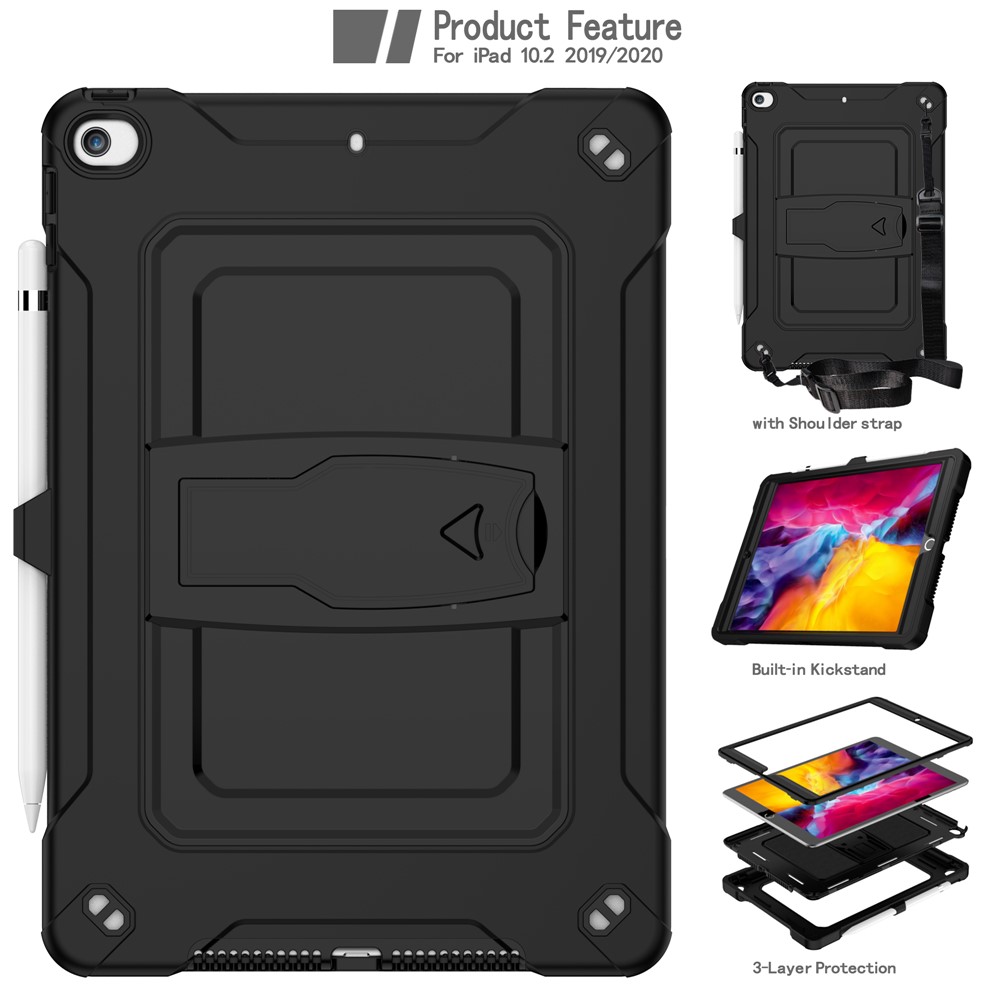 pc de protección completa + cubierta de caja de tableta de silicona con kickstand para ipad 10.2 (2020)/ipad air 10.5 pulgadas (2019)/ipad 10.2 (2019) - negro