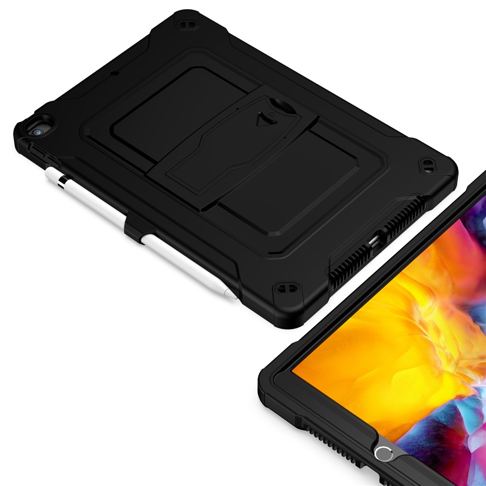 proteção completa pc + silicone tablet capa com kickstand para ipad 10.2 (2020)/ipad air 10,5 polegadas (2019)/ipad 10.2 (2019) - preto