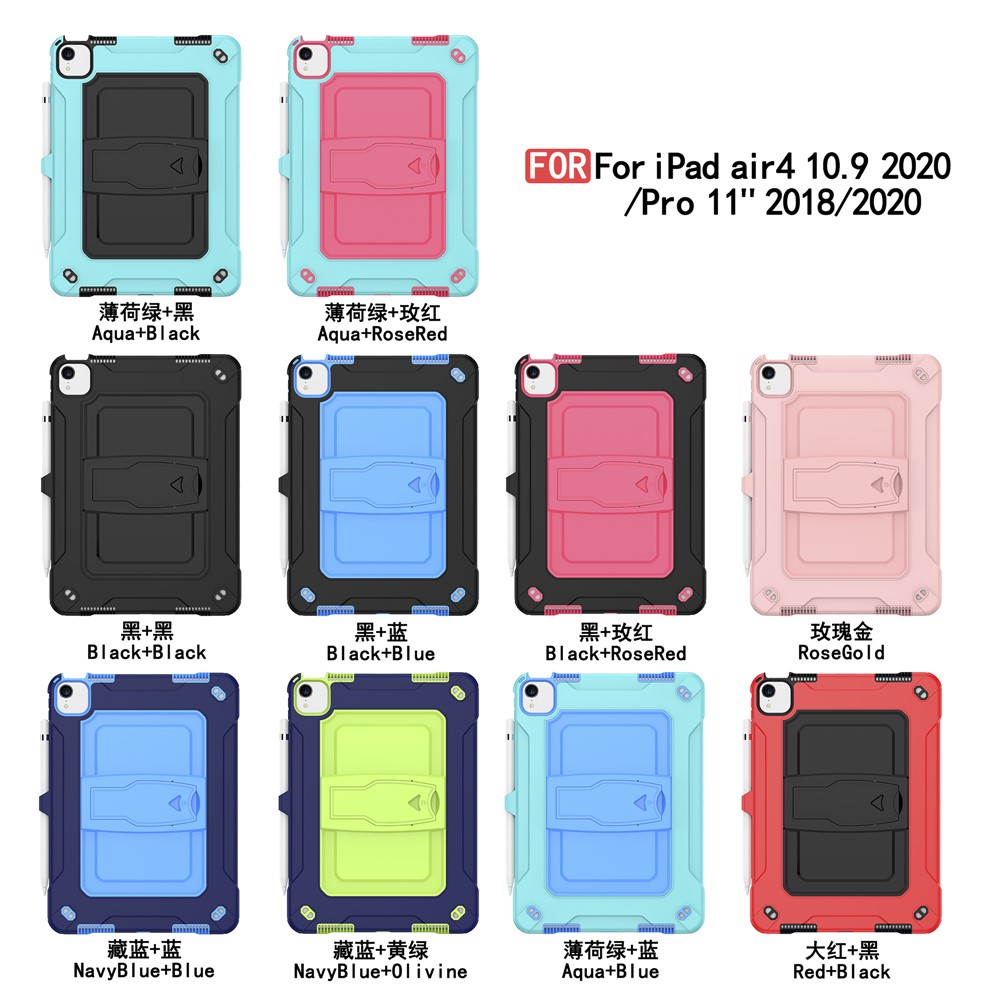 Full Protection PC + Silicone Tablet Case Cover with Kickstand for iPad Pro 11-inch (2018)/iPad Air (2020) - Black-4