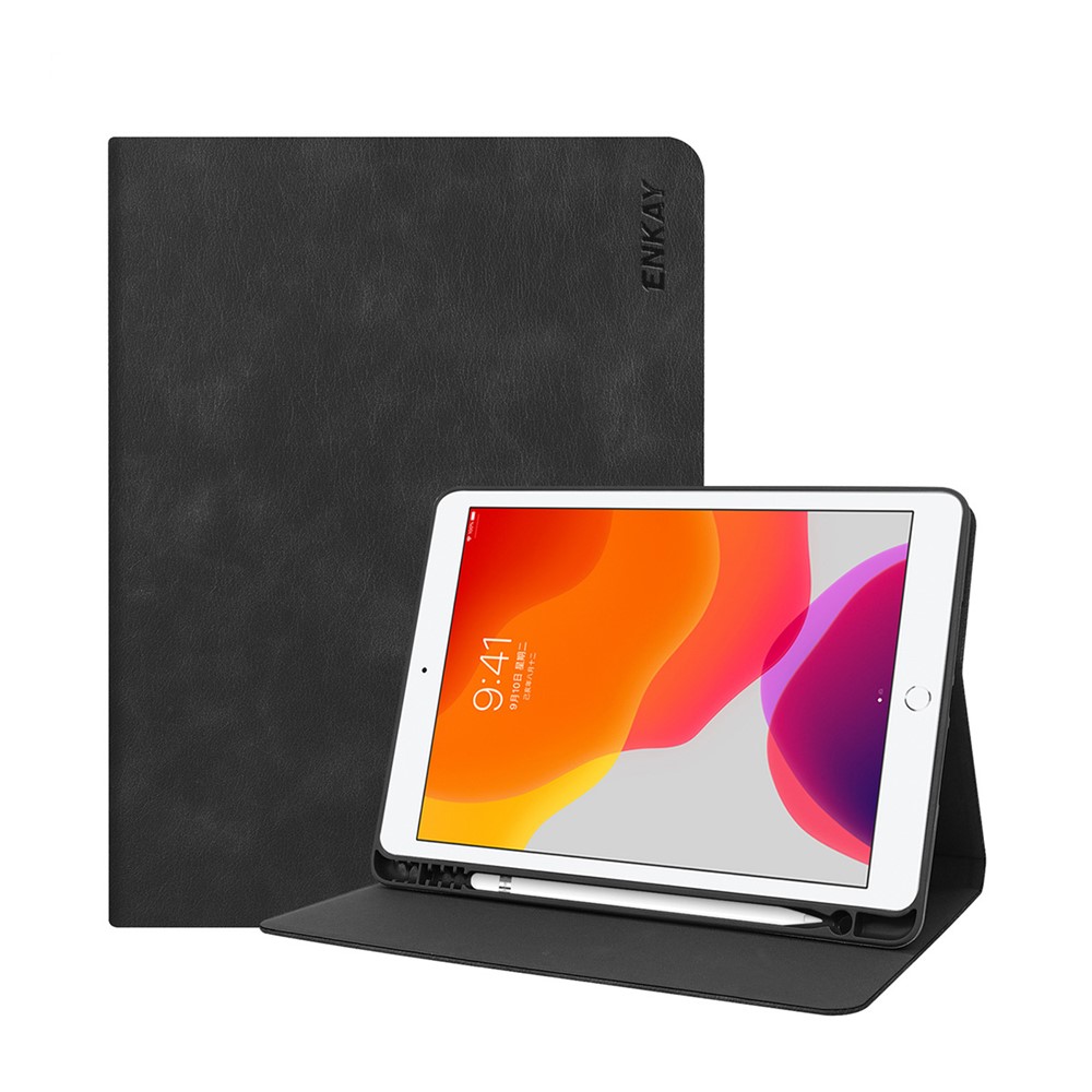 ENKAY ENK-8023 PU + TPU Tablet Cover Case with Stand Pen Slot for iPad 10.2 2020 / 2019 - Black-1