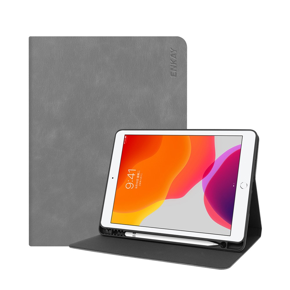 ENKAY HAT PRINCE ENK-8023 PU + TPU Tablet Cover Case with Stand Pen Slot for iPad 10.2 (2021)/(2020)/(2019) - Grey