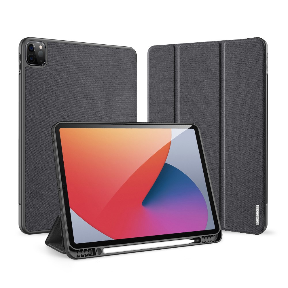 DUX DUCIS Domo Series Leather Cover for iPad Pro 12.9 (2022)/(2021)/(2020) Tri-Fold Stand Tablet Case - Black