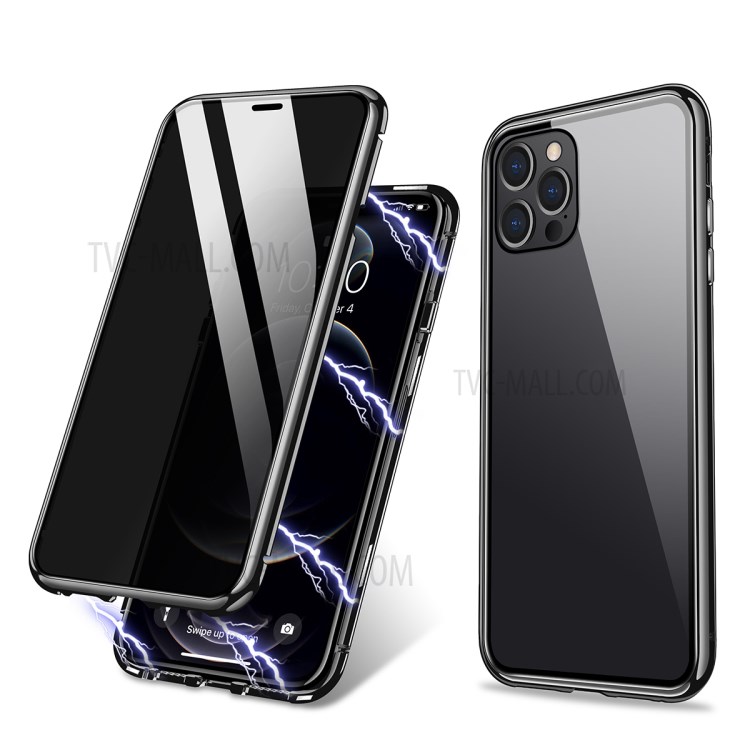 Solid Color Design Magnetic Suction Aluminium Alloy Frame Anti-peep Phone Case for iPhone 12 Pro Max - Black-1
