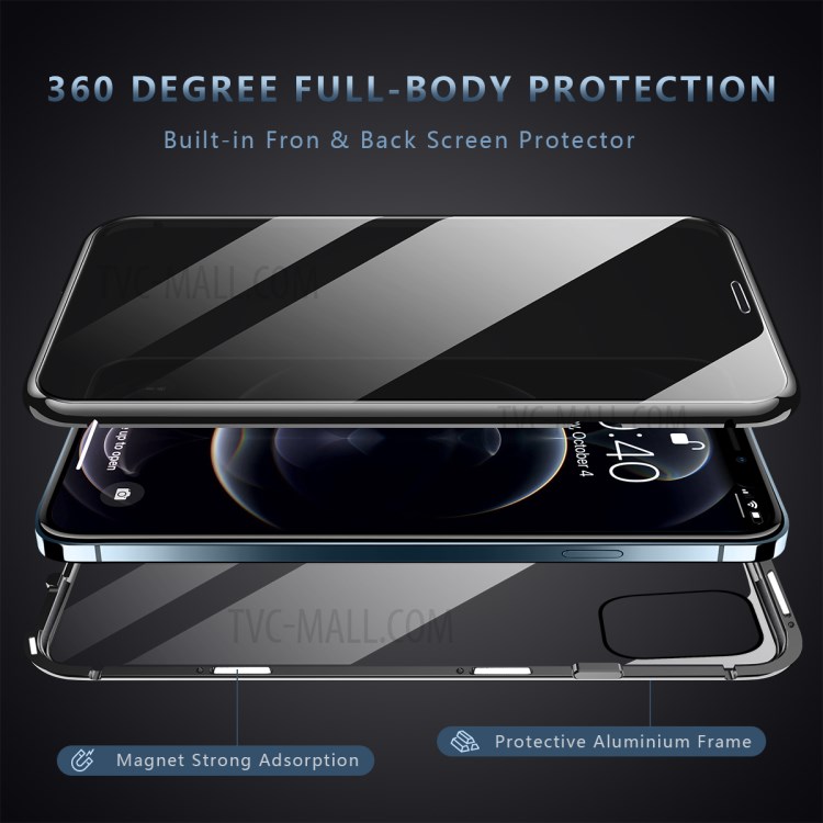 Solid Color Design Magnetic Suction Aluminium Alloy Frame Anti-peep Phone Case for iPhone 12 Pro Max - Black-2