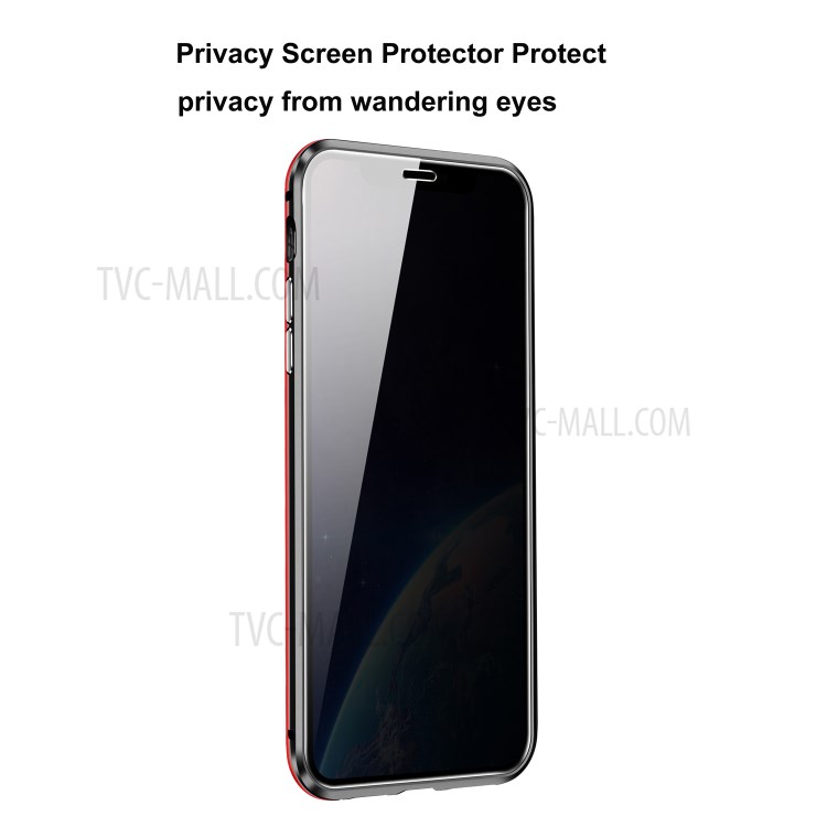 R-JUST Gradient Color Design Strong Magnetic Suction Aluminium Alloy Frame Anti-peep Phone Case for iPhone 12/12 Pro - Black/Red-4