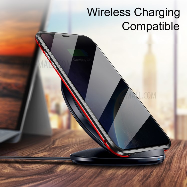 R-JUST Gradient Color Design Strong Magnetic Suction Aluminium Alloy Frame Anti-peep Phone Case for iPhone 12/12 Pro - Black/Red-5