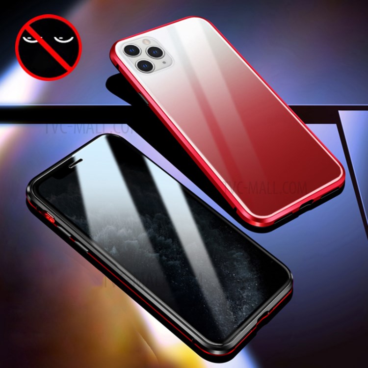 R-JUST Gradient Color Design Strong Magnetic Suction Aluminium Alloy Frame Anti-peep Phone Case for iPhone 12/12 Pro - Black/Red-6