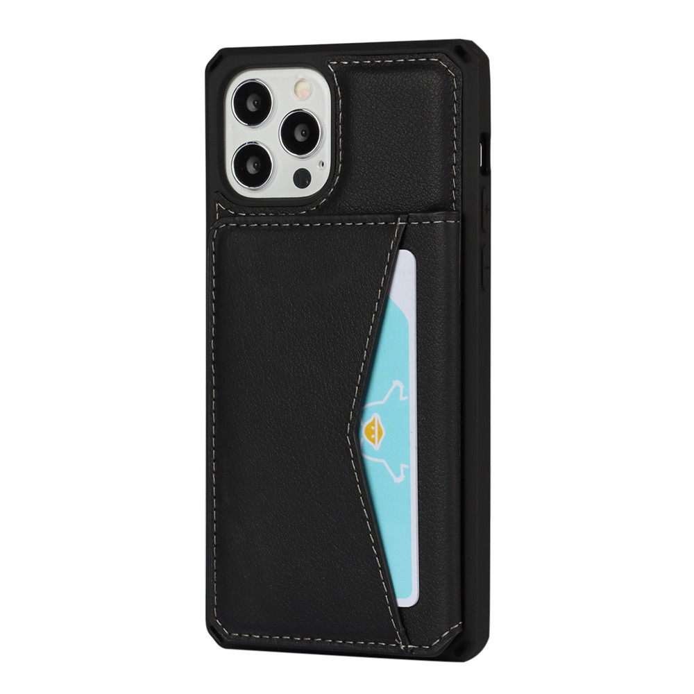 Genuine Leather Coated TPU Case with Card Slots and Kickstand for iPhone 12 Pro / iPhone 12 - Black-2