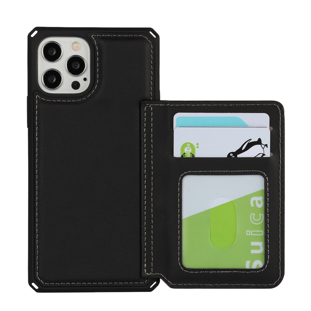 Genuine Leather Coated TPU Case with Card Slots and Kickstand for iPhone 12 Pro / iPhone 12 - Black-3