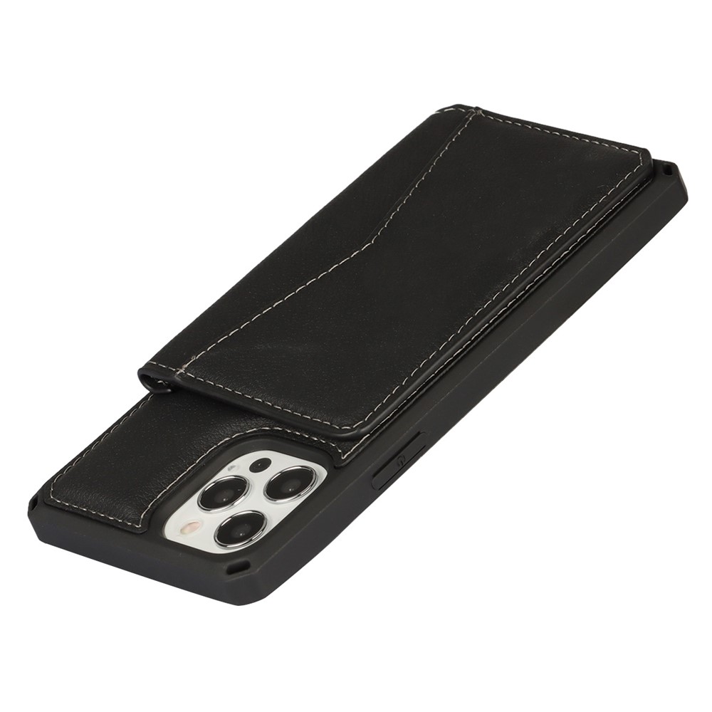 Genuine Leather Coated TPU Case with Card Slots and Kickstand for iPhone 12 Pro / iPhone 12 - Black-6