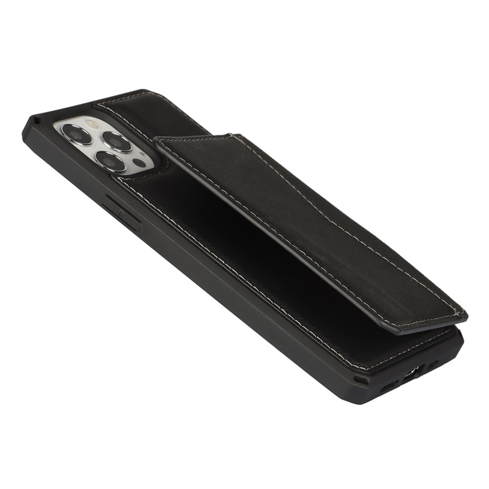Genuine Leather Coated TPU Case with Card Slots and Kickstand for iPhone 12 Pro / iPhone 12 - Black-7