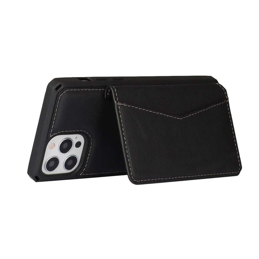 Genuine Leather Coated TPU Case with Card Slots and Kickstand for iPhone 12 Pro / iPhone 12 - Black-8
