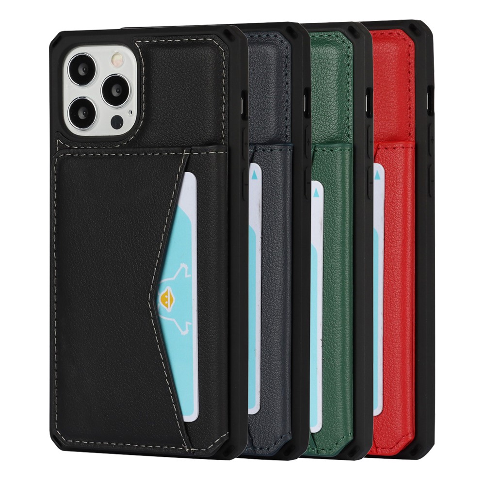 Genuine Leather Coated TPU Case with Card Slots and Kickstand for iPhone 12 Pro / iPhone 12 - Black-9