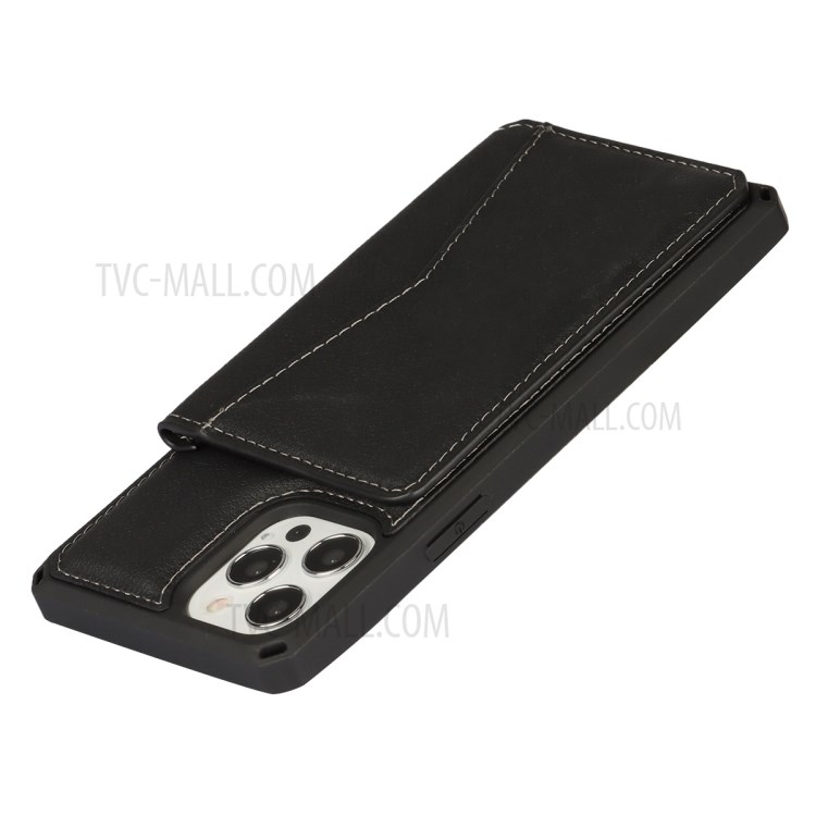 Genuine Leather Coated TPU Case with Card Slots and Kickstand for iPhone 12 Pro Max - Black-7
