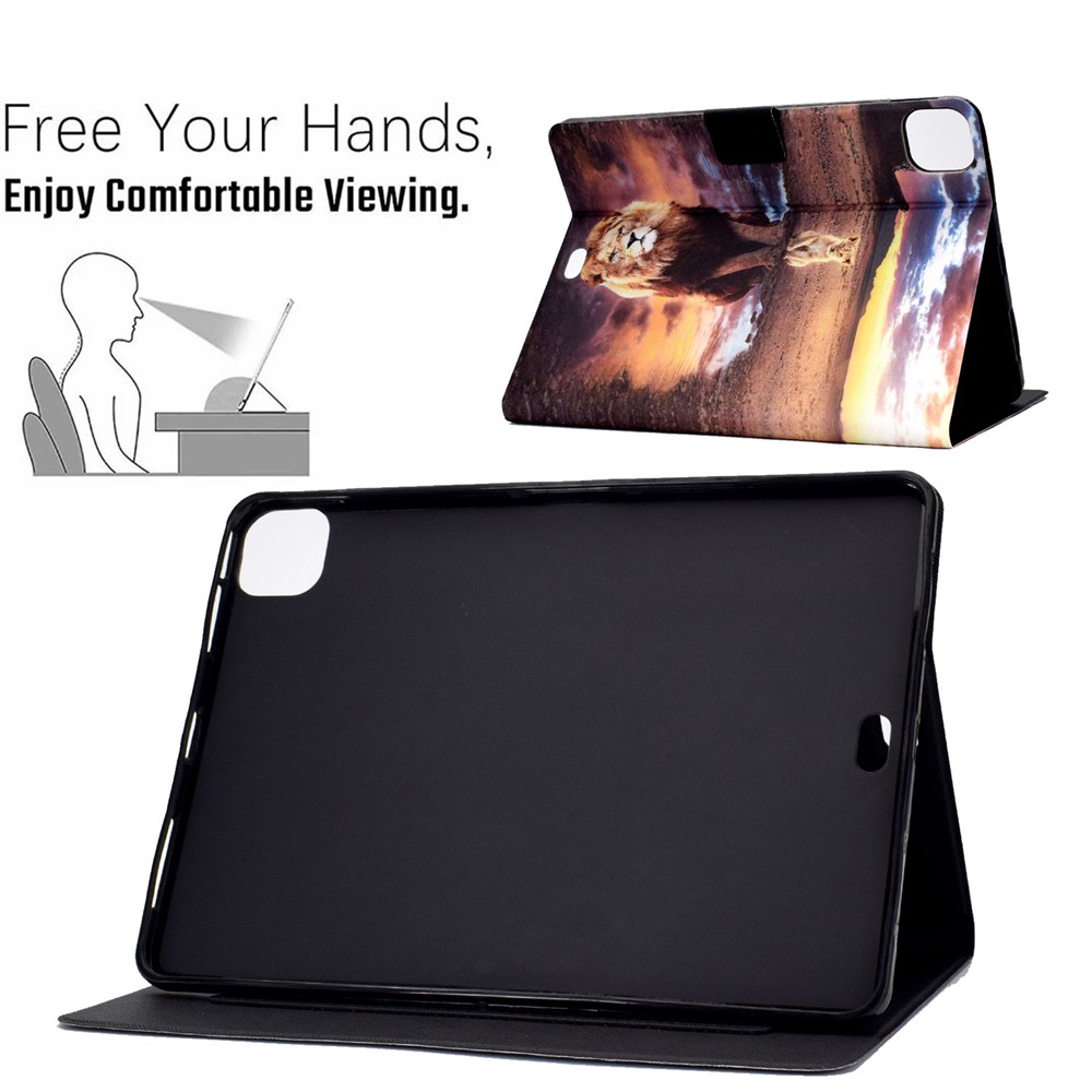 Standdesign Vollschutz Musterdruck Ledertablettenkoffer Für IPad Pro 11-Zoll (2018) / Pro 11-Zoll (2020) / Pro 11-Zoll (2021) / IPad Luft (2020) - Löwe-3
