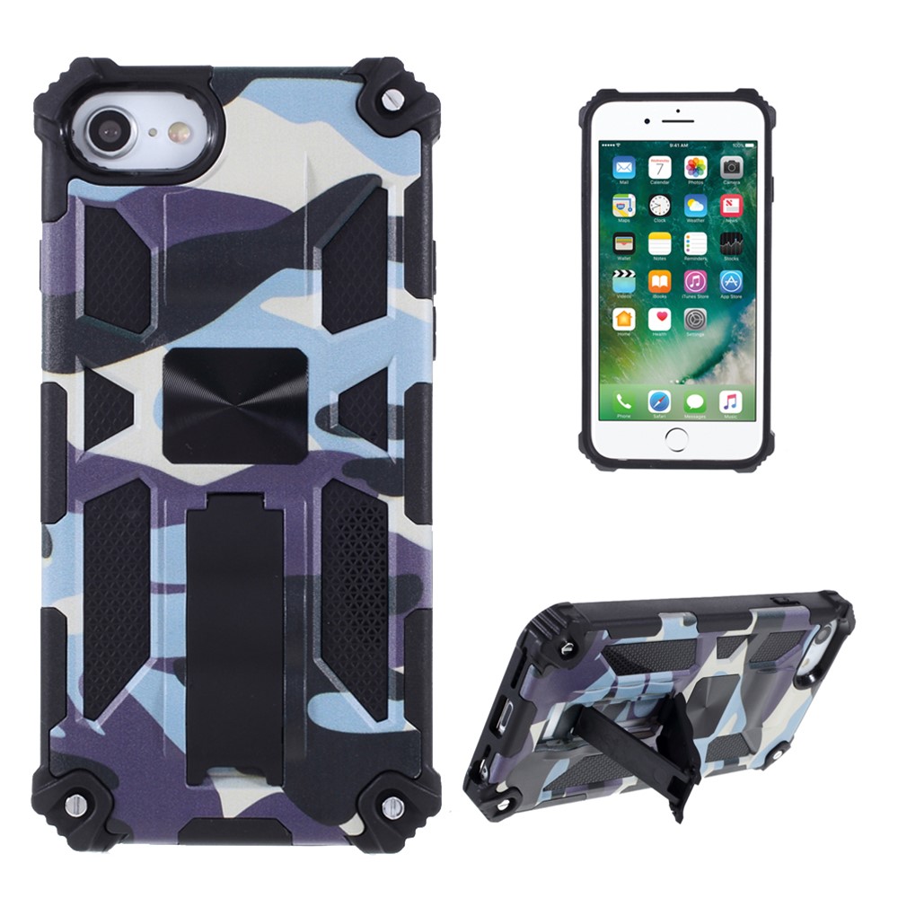 Detachable Camouflage Pattern Protector Kickstand Case Cover for iPhone 7/8 4.7 inch/SE (2nd Generation) - Navy Blue-1