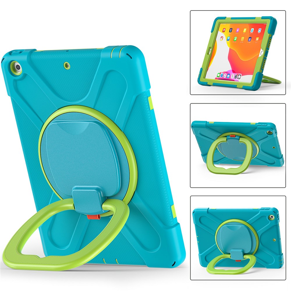360° Rotary Kickstand Design PC + Silicone Tablet Case Shell for iPad 10.2 (2021) / (2020) / (2019) - Light Blue / Lime