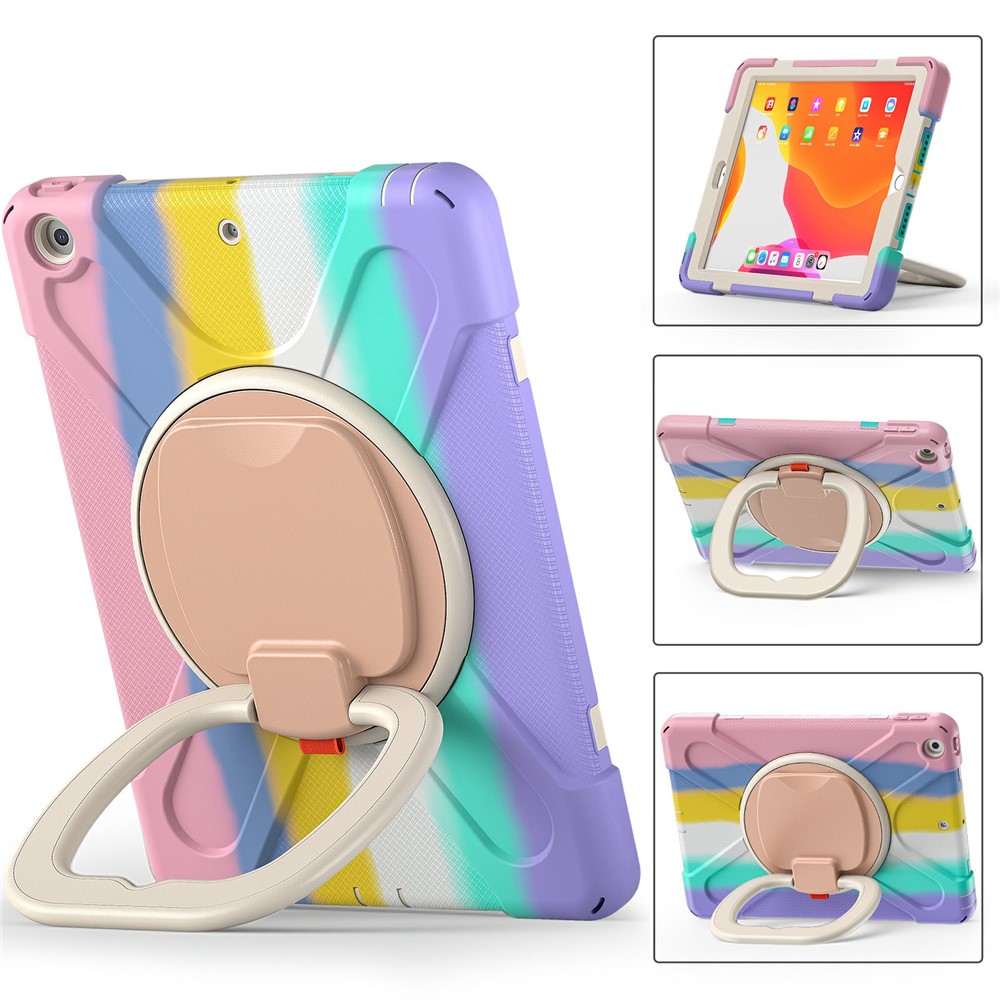 360° Rotary Kickstand Design PC + Silicone Tablet Case Shell for iPad 10.2 (2021) / (2020) / (2019) - Colorful Pink