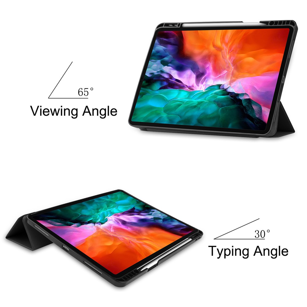 Tri-fold Stand PU Leather Tablet Cover Smart Case with Pen Slot for Apple iPad Pro 12.9-inch (2021) - Black-3