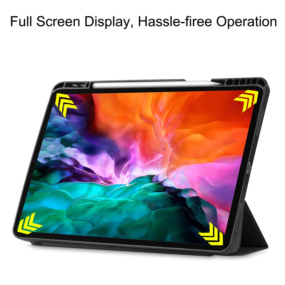 Anti-dingingrint Tri-fold PU Cuero Cubierta de Cubierta Inteligente Con Ranura Para Pluma Para Apple Ipad Pro 12.9 Pulgadas (2021) - Negro