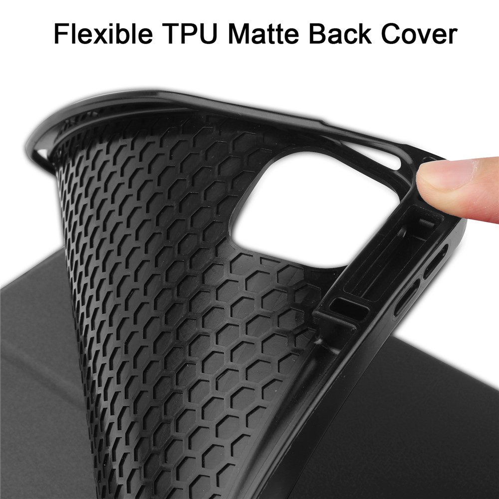 Tri-fingerprint Tri-fold Stand PU Cover de Tampo de Couro Smart Case Com Caneta Para Caneta Para Apple Ipad Pro 12,9 Polegadas (2021) - Preto