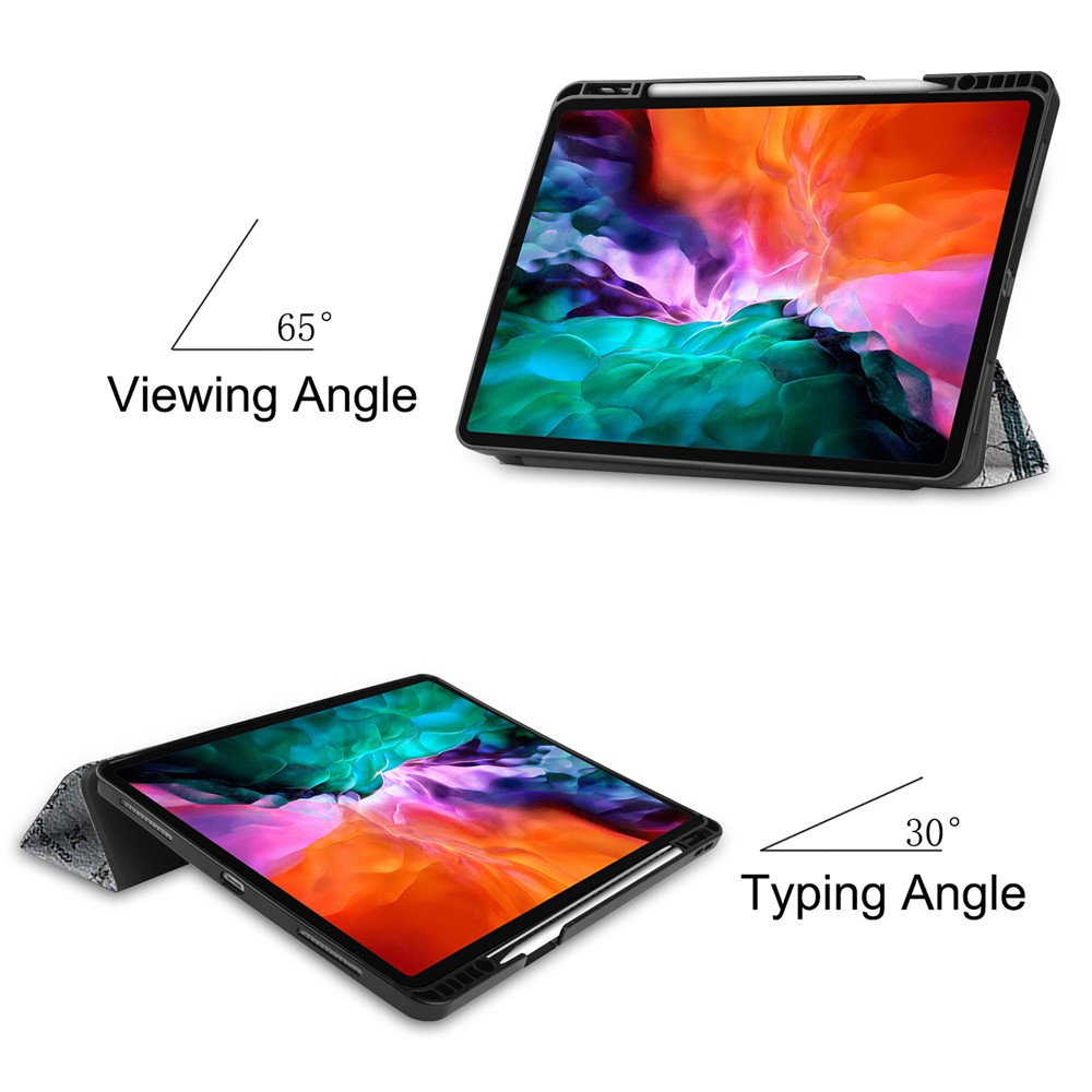 Pattern Printing Tri-fold Stand PU Leather Tablet Cover Smart Case with Pen Slot for iPad Pro 12.9-inch (2021) - Tower-3