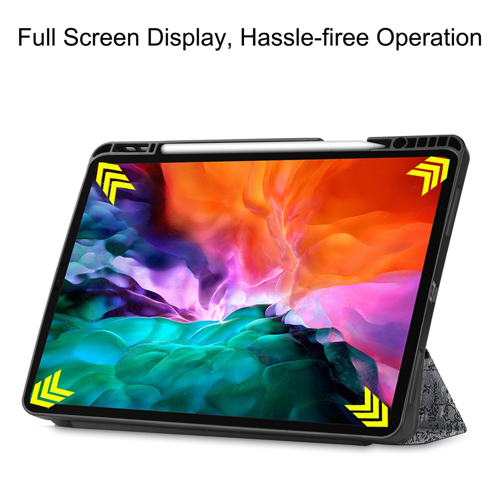 Pattern Printing Tri-fold Stand PU Leather Tablet Cover Smart Case with Pen Slot for iPad Pro 12.9-inch (2021) - Tower-4