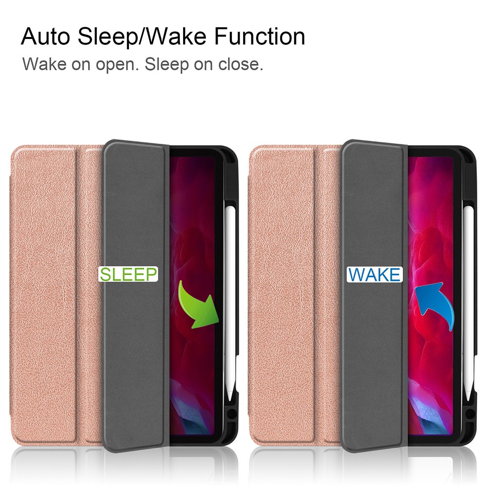 Tri-fold Stand Leather Tablet Cover Smart Case Shell with Pen Slot for iPad Pro 11-inch (2021) - Rose Gold-4