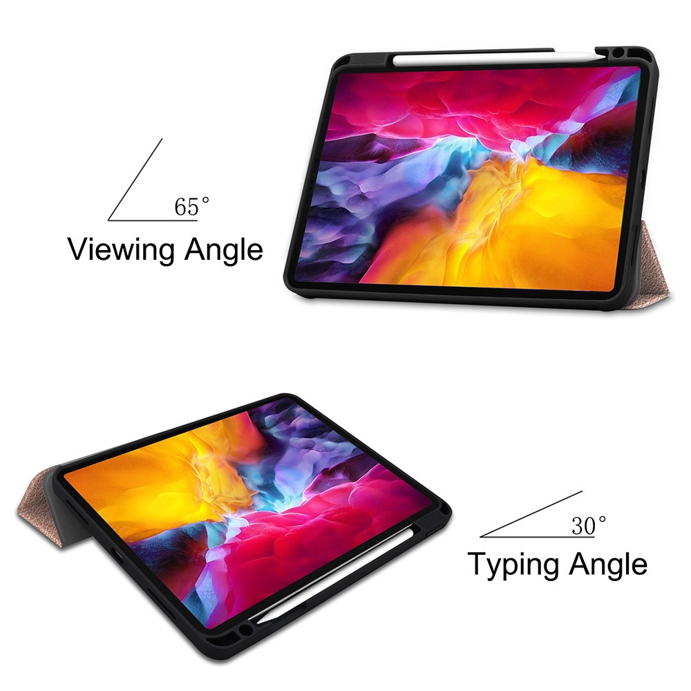 Tri-fold Stand Leather Tablet Cover Smart Case Shell with Pen Slot for iPad Pro 11-inch (2021) - Rose Gold-5
