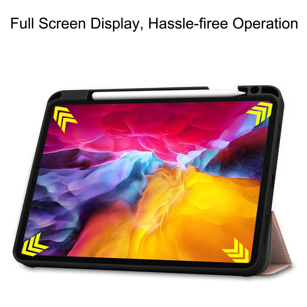 Tri-fold Stand Leather Tablet Cover Smart Case Shell with Pen Slot for iPad Pro 11-inch (2021) - Rose Gold-6