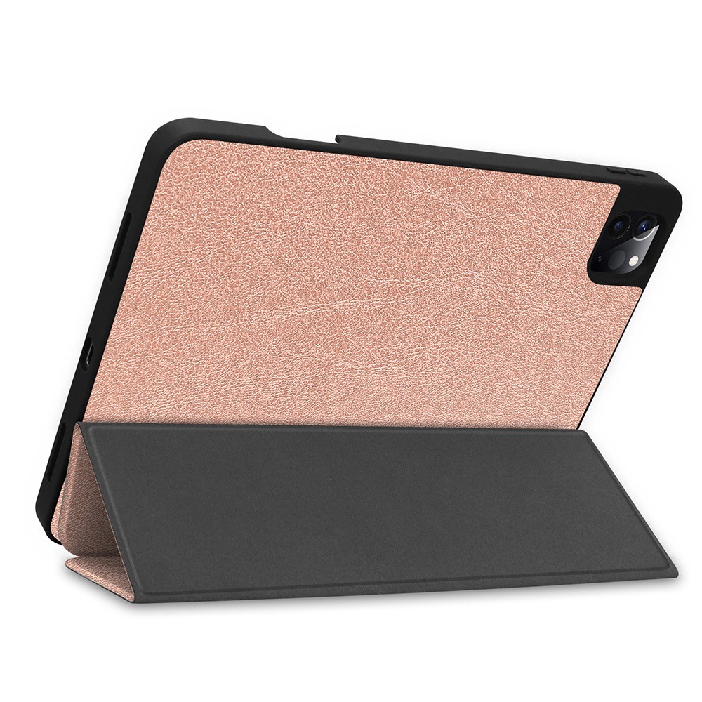Tri-fold Stand Leather Tablet Cover Smart Case Shell with Pen Slot for iPad Pro 11-inch (2021) - Rose Gold-7