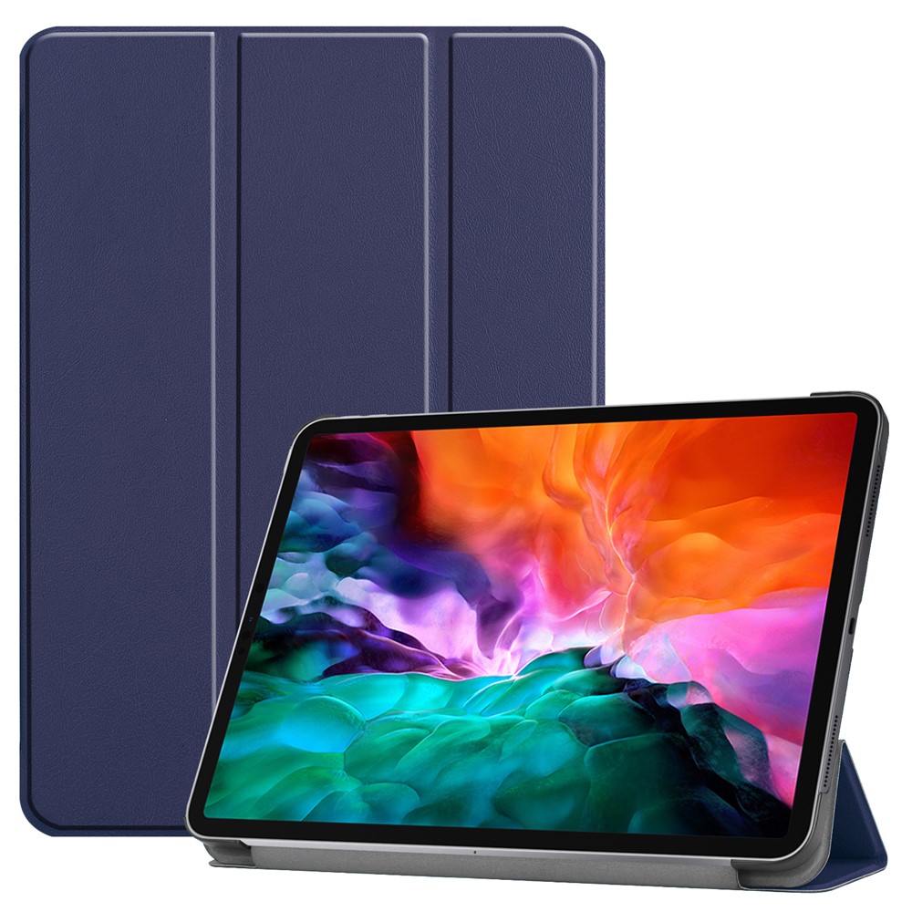 Stable Tri-fold Stand Design Leather Stand Case [Auto Sleep/Wake Function] for iPad Pro 12.9-inch (2021) - Dark Blue