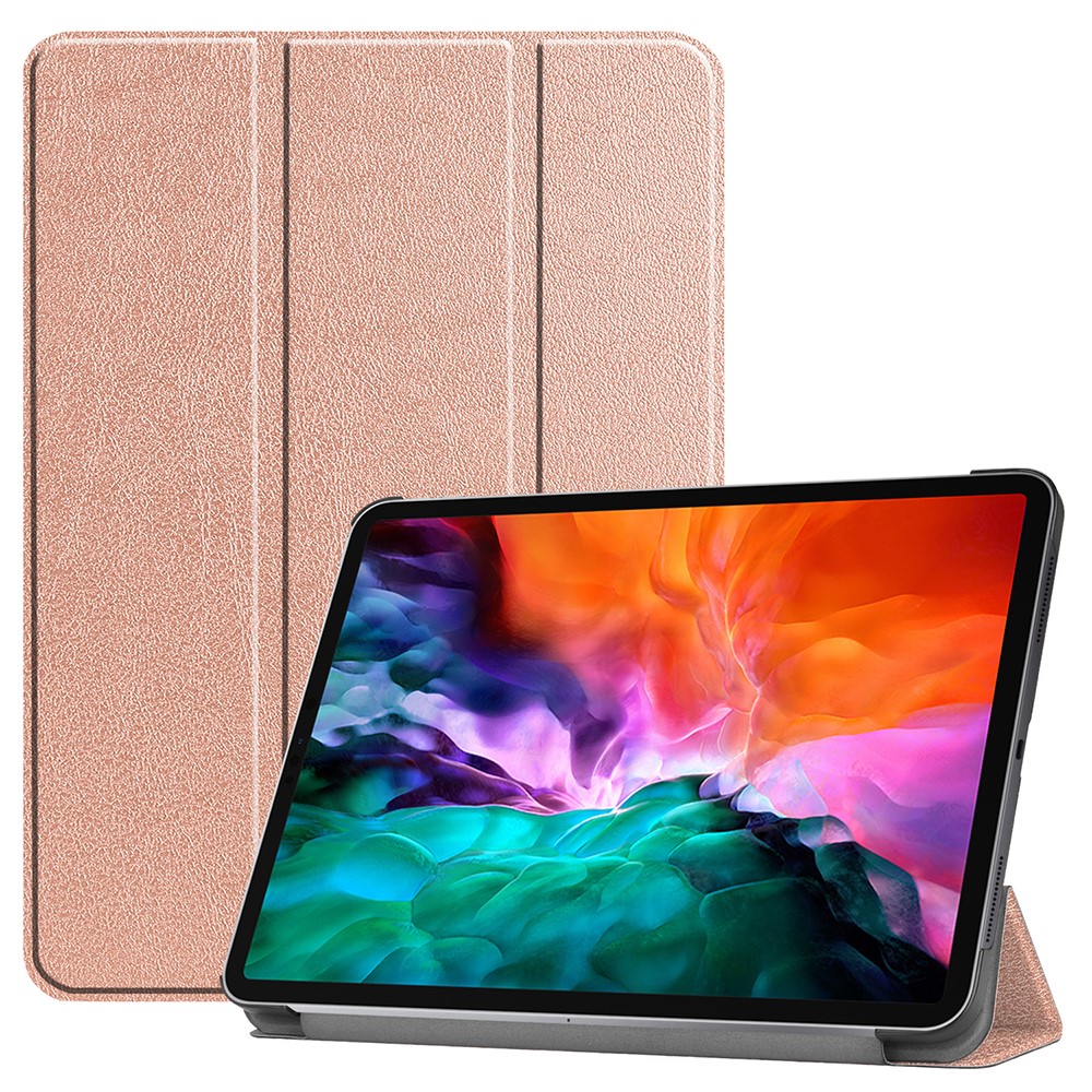 Stable Tri-fold Stand Design Leather Stand Case [Auto Sleep/Wake Function] for iPad Pro 12.9-inch (2021) - Rose Gold